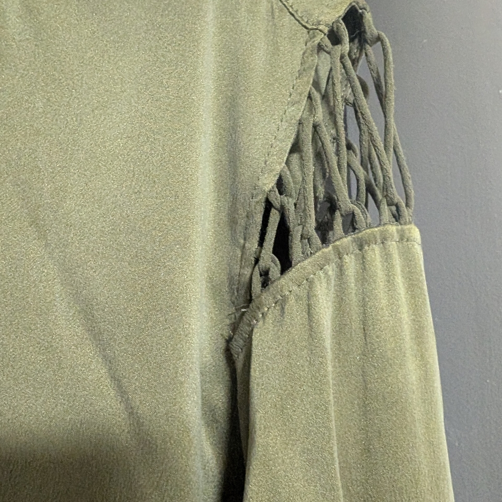 Olive Green Top with Lattice Sleeve Detail - Picture 2 of 7